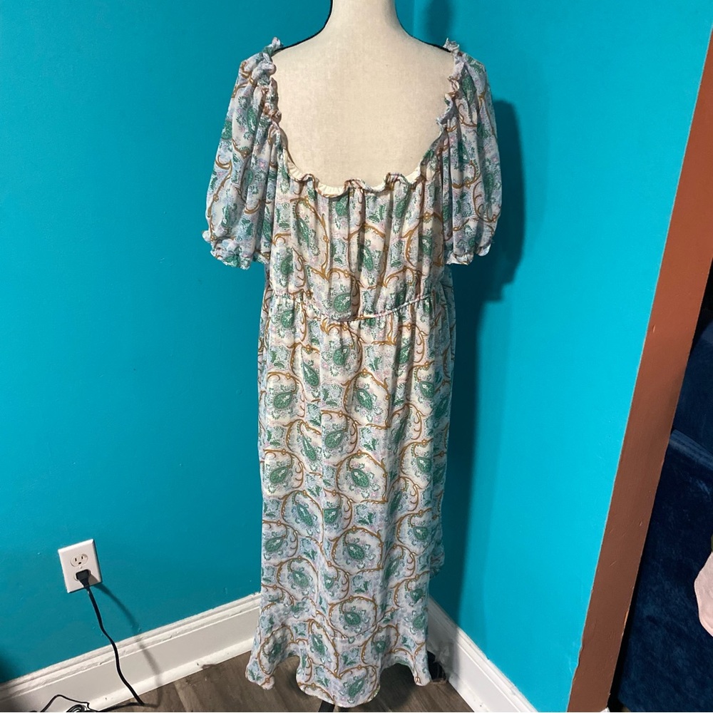 CM NWT Cider Plus 3X Boho Paisley High Low V-Neck Short Sleeve Green Pink Dress - Picture 6 of 7